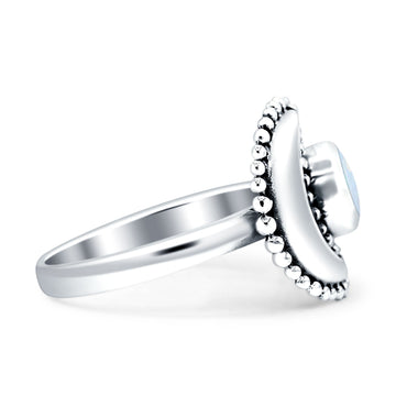 Crescent Moon Ring Created White Opal Oxidized 925 Sterling Silver Wholesale